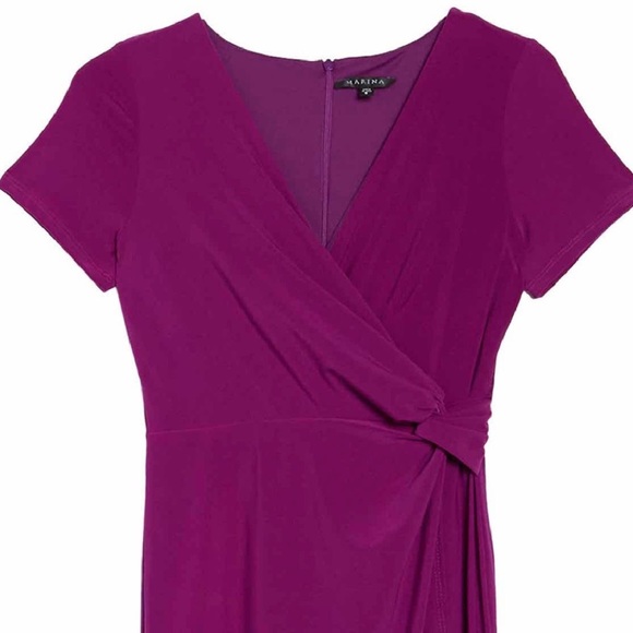 Marina Ruched Surplice Neck Wrap Dress Magenta L - Picture 3 of 4